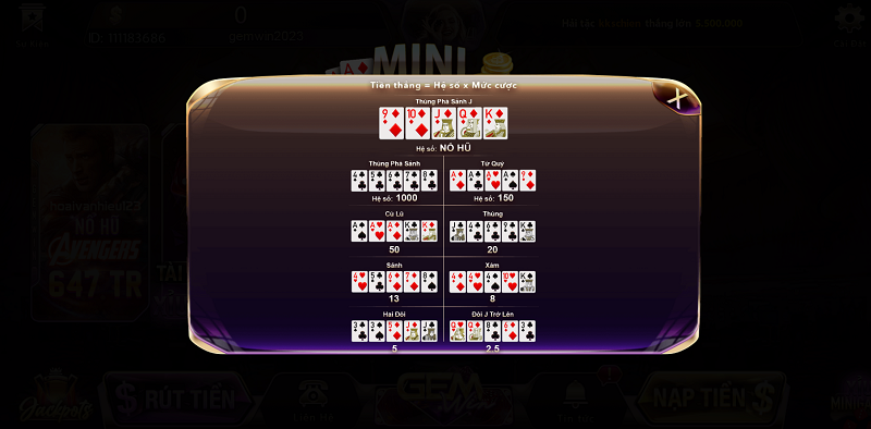 Ưu điểm nổi trội của Mini Poker tải Gemwin